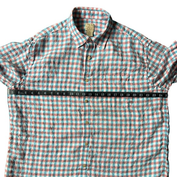 Jos A Bank Men's Button Down Shirt XL 100% Linen Blue Pink Plaid Collared Up - Picture 6 of 9